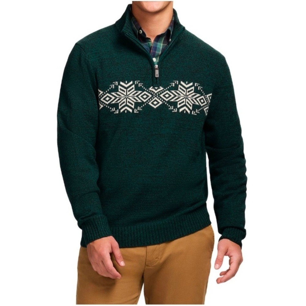 IZOD Mens Rain Forest Green Fair Isle Quarter Zip Sweater XXL Snowflake Knit